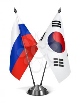 Russia and South Korea - Miniature Flags Isolated on White Background.