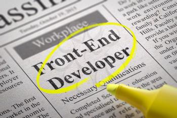 Front-End Developer Vacancy in Newspaper. Job Search Concept.