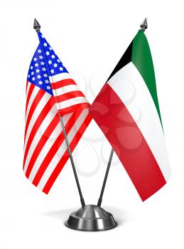 USA and Kuwait - Miniature Flags Isolated on White Background.