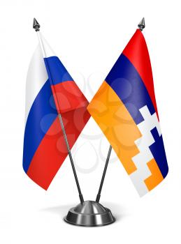 Russia and Nagorno-Karabakh of Miniature Flags Isolated on White Background.
