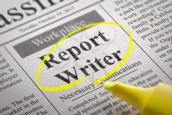 Report Writer Vacancy in Newspaper. Job Search Concept.