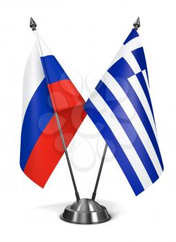 Russia and Greece - Miniature Flags Isolated on White Background.