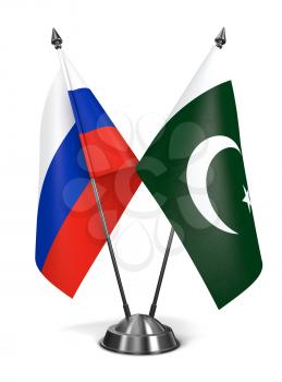 Russia and Pakistan - Miniature Flags Isolated on White Background.