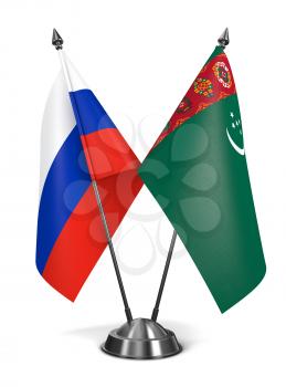 Russia and Turkmenistan - Miniature Flags Isolated on White Background.