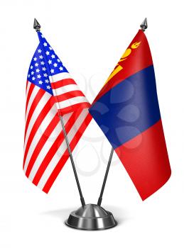 USA and Mongolia - Miniature Flags Isolated on White Background.