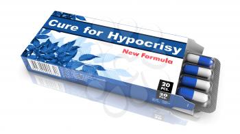 Cure for  Hypocrisy -Blue Open Blister Pack of Pills Isolated on White.