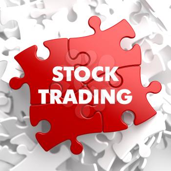 Stock Trading on Green Puzzle on White Background.