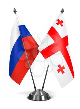 Russia and Georgia - Miniature Flags Isolated on White Background.