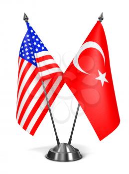 USA and Turkey - Miniature Flags Isolated on White Background.