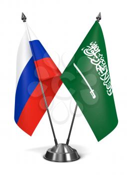 Russia and Saudi Arabia - Miniature Flags Isolated on White Background.