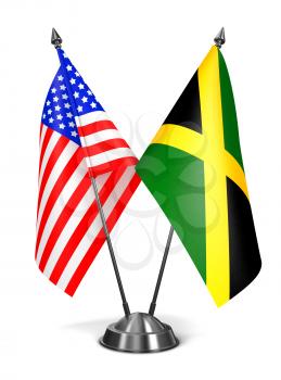 USA and Jamaica - Miniature Flags Isolated on White Background.