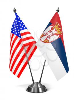 USA and Serbia - Miniature Flags Isolated on White Background.