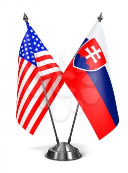 USA and Slovakia - Miniature Flags Isolated on White Background.