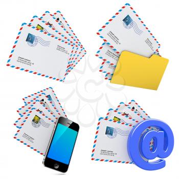 Set of E-mail and Internet Messaging Concept. Isolated on White, 3D