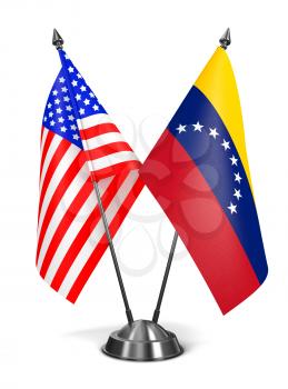 USA and Venezuela - Miniature Flags Isolated on White Background.