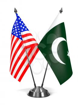 USA and Pakistan - Miniature Flags Isolated on White Background.