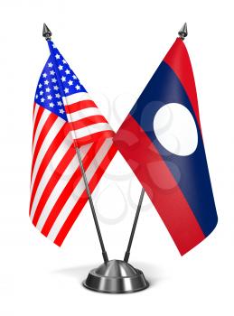USA and Laos - Miniature Flags Isolated on White Background.