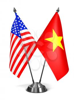 USA and Vietnam - Miniature Flags Isolated on White Background.