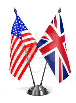 USA and United Kingdom - Miniature Flags Isolated on White Background.