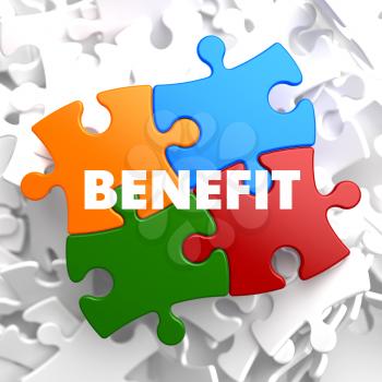 Benefit on Multicolor Puzzle on White Background.