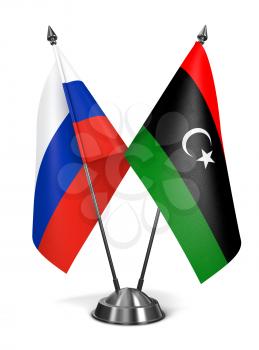 Russia and Libya - Miniature Flags Isolated on White Background.