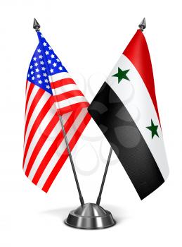 USA and Syria - Miniature Flags Isolated on White Background.