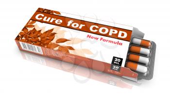 Cure for COPD - Brown Open Blister Pack Tablets Isolated on White.