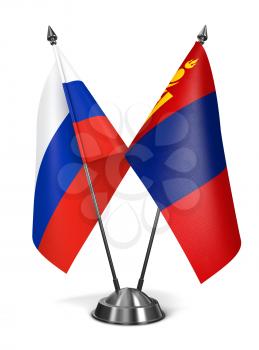 Russia and Mongolia - Miniature Flags Isolated on White Background.