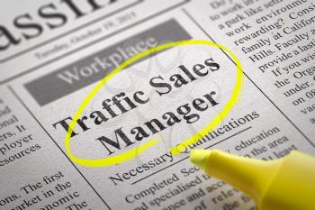Traffic Sales Manager Jobs in Newspaper. Job Search Concept.