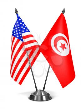 USA and Tunisia - Miniature Flags Isolated on White Background.