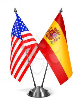 USA and Spain - Miniature Flags Isolated on White Background.