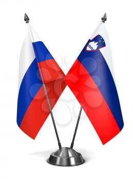 Russia and Slovenia - Miniature Flags Isolated on White Background.