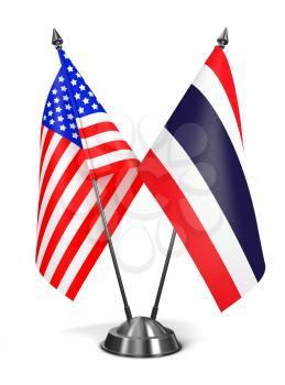 USA and Thailand - Miniature Flags Isolated on White Background.