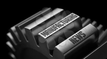 Manufacturing News on the Metal Gears on Black Background. 