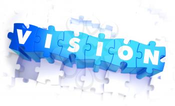 Vision - Word in Blue Color on Volume  Puzzle. 3D Illustration.