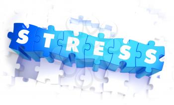 Stress - Word in Blue Color on Volume  Puzzle. 3D Illustration.