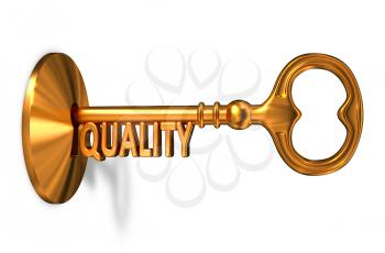 Quality - Golden Key is Inserted into the Keyhole Isolated on White Background