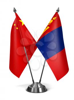 China and Mongolia - Miniature Flags Isolated on White Background.