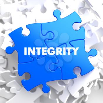 Integrity on Blue Puzzle on White Background.