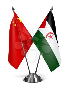 China and Sahrawi Arab Democratic Republic - Miniature Flags Isolated on White Background.