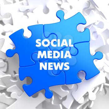 Social Media News on Blue Puzzle on White Background.