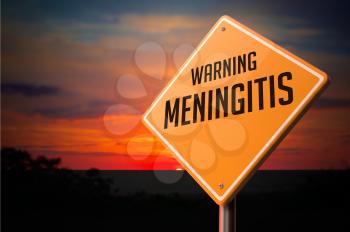 Meningitis on Warning Road Sign on Sunset Sky Background.