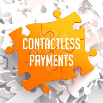 Contactless Payments on Yellow Puzzle on White Background.