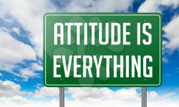 Attitude is Everything wording on Green Highway on Sky Background.