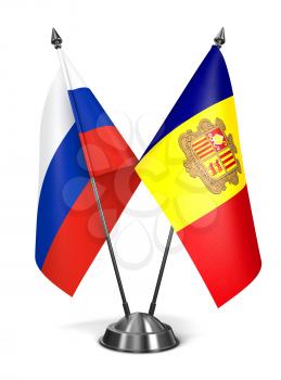 Russia and Andorra - Miniature Flags Isolated on White Background.