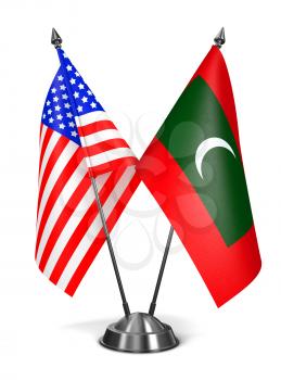 USA and Maldives - Miniature Flags Isolated on White Background.