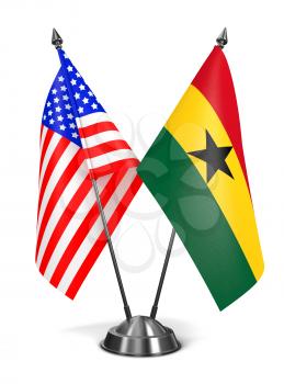 USA and Ghana - Miniature Flags Isolated on White Background.
