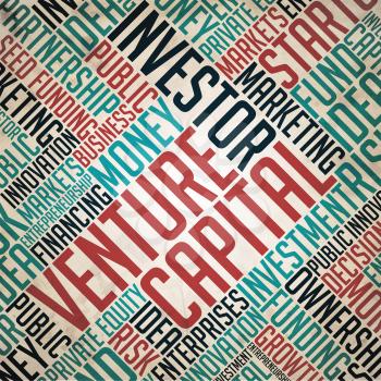 Venture Capital Background - Grunge Wordcloud Concept on Old Paper.
