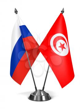 Russia and Tunisia - Miniature Flags Isolated on White Background.