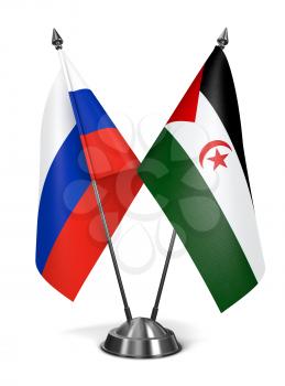 Russia and Sahrawi Arab Democratic Republic - Miniature Flags Isolated on White Background.